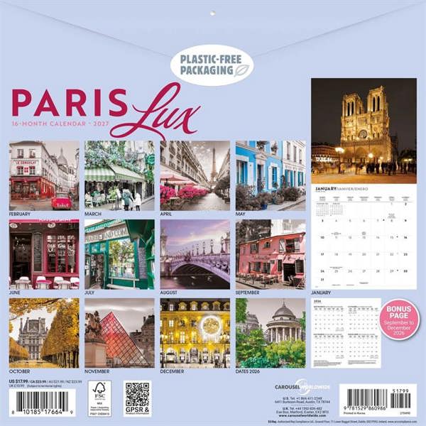 Paris Lux Calendar 2027, Wall Calendars, Month To View, Travel, Gift