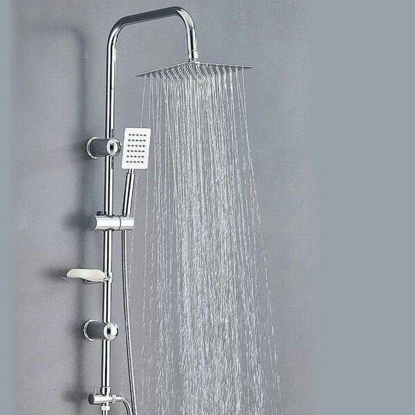 Havendro Large Shower Kit Twin Head Waterfall Chrome Adjust Riser Rail Chrome Square Set