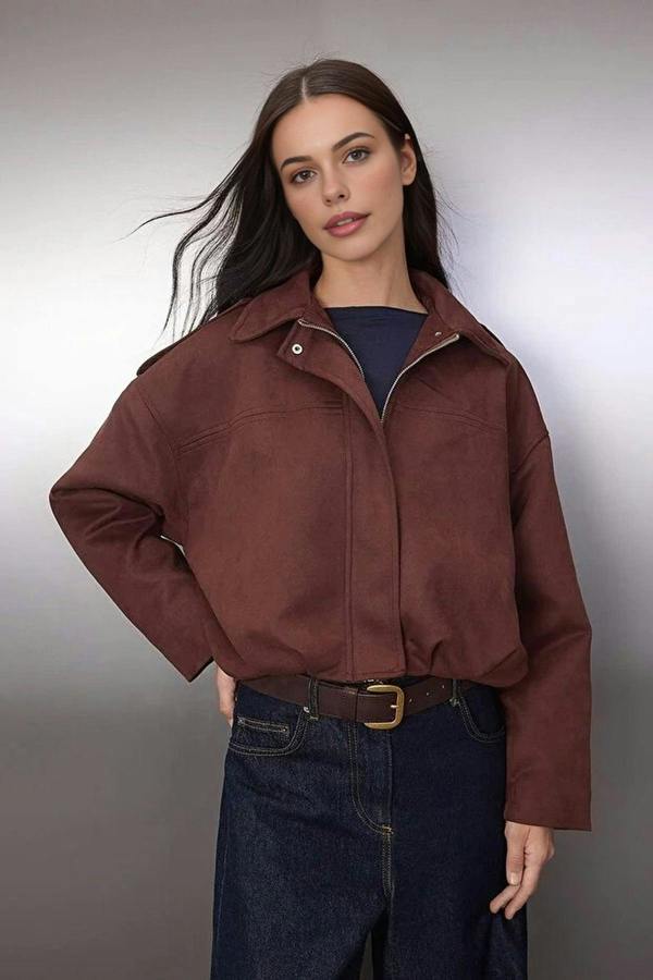 WOVCOR Oversize Fit Suede Bomber Thin Jacket