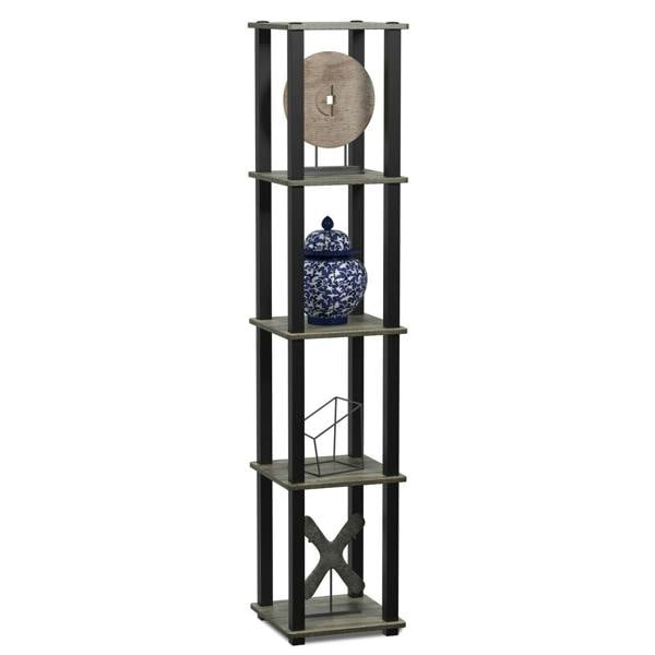 WALPLUS Turn-S-Tube 5-Tier Corner Square Rack Display Shelf with Square Tube, French Oak Grey/Black perfect for organized storage and display