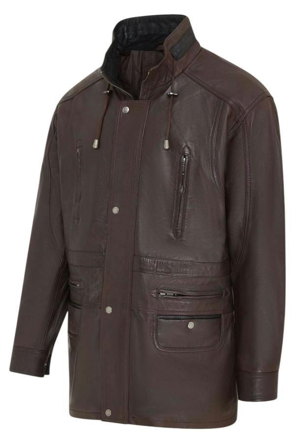 Infinity Leather Mens Soft Italian Leather Parka Coat-Winnipeg