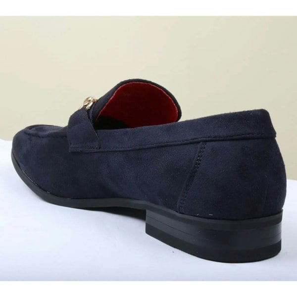 Dolcetto Men's Suede Leather Lined Gold Buckle Loafers