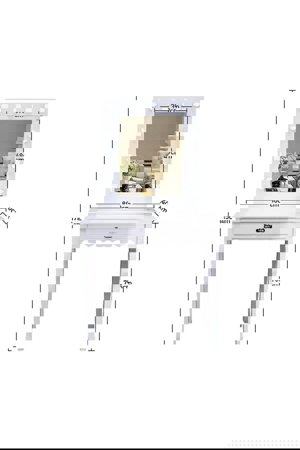 Living and Home Vanity Dressing Table with LED Lights Mirror White