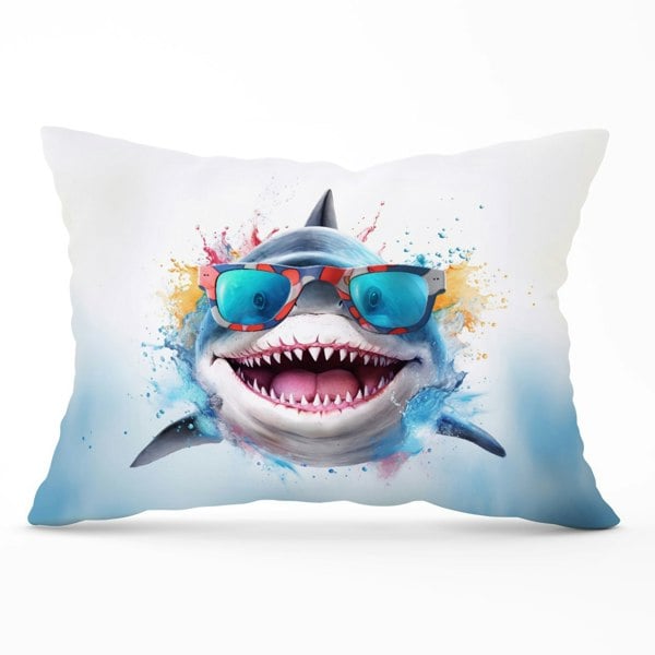 Warren Reed Splashart Shark In Glasses Cushions