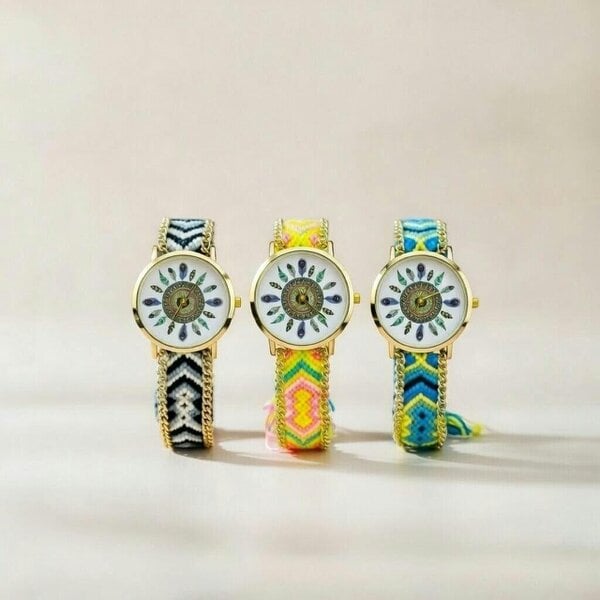 The Colourful Aura Boho Mandala Dial Jute Braided Bracelet Wrist Watch for Women