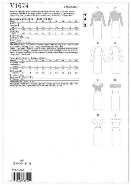 Vogue Sewing Pattern 1674, Dresses for Women, A5 (6-8-10-12-14) - Easy