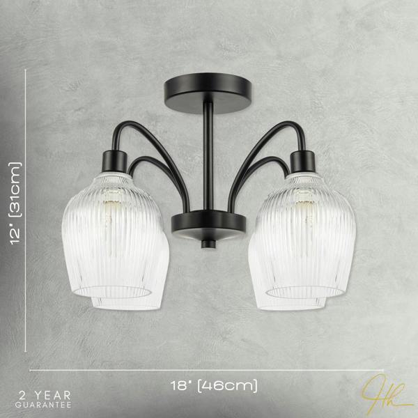 Classy Matte Black Ceiling Light with Clear Ribbed Glass Shades Image 7