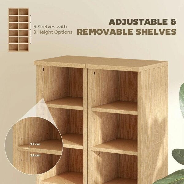 Bobobiy Set of 2 CD Media Display Shelf Unit Tower Rack with Adjustable Shelves, Natural