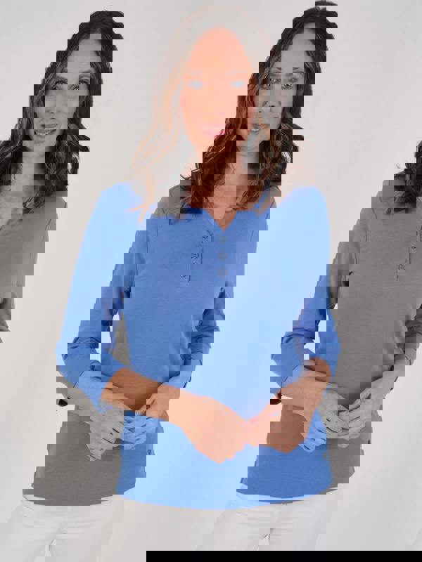 PennyPlain Notch Neck Top - Light Ultramarine