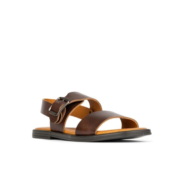 Embassy London Dixon - Brown - Women's flat leather sandals with wide double straps