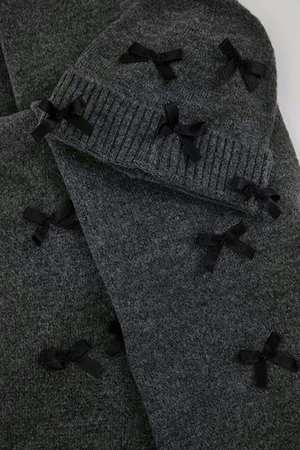 WOVCOR 2-Piece Soft Textured Knit Scarf and Beanie Set with Ribbon Detail