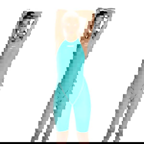 Arena Girls Powerskin teal one-piece swimsuit with ribbed texture