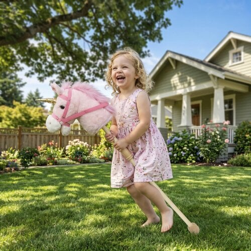 AIYAPLAY Stick Horse with Wood Wheels, 95 cm, Pink