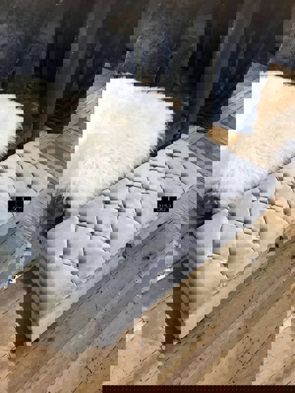 Silver Ottoman Coffee Table Storage Bench | Light Grey Chesterfield Footstool - ISTOOLS