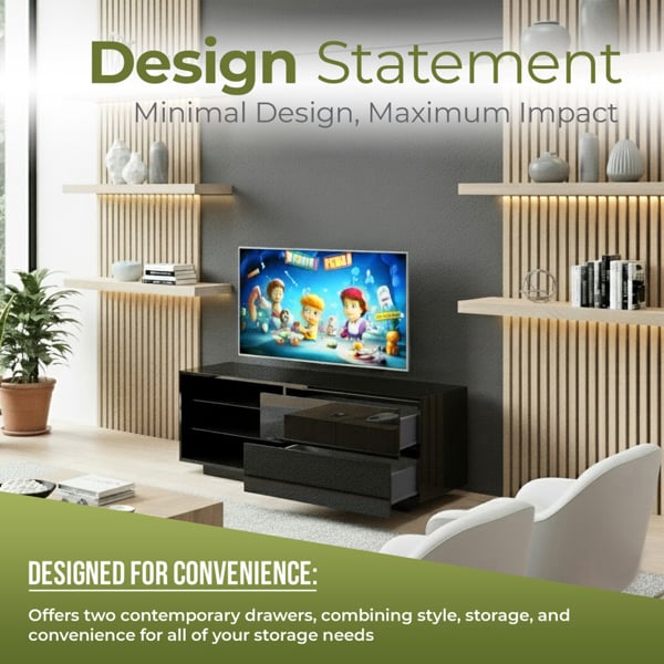 Centurion Supports Gallus Gloss Black with 2-Black Drawers and 3-Shelf 32"-55" LED/LCD/Plasma Cabinet TV Stand