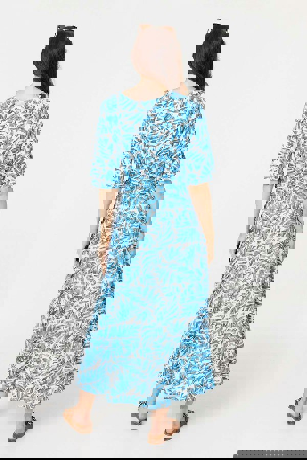 Blue | Leaf Print 1/2 Sleeve Wrap Dress