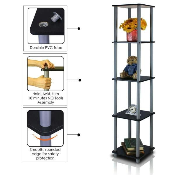 WALPLUS Turn-N-Tube 5-Tier Corner Square Rack Display Shelf, Black/Grey perfect for organized storage and display