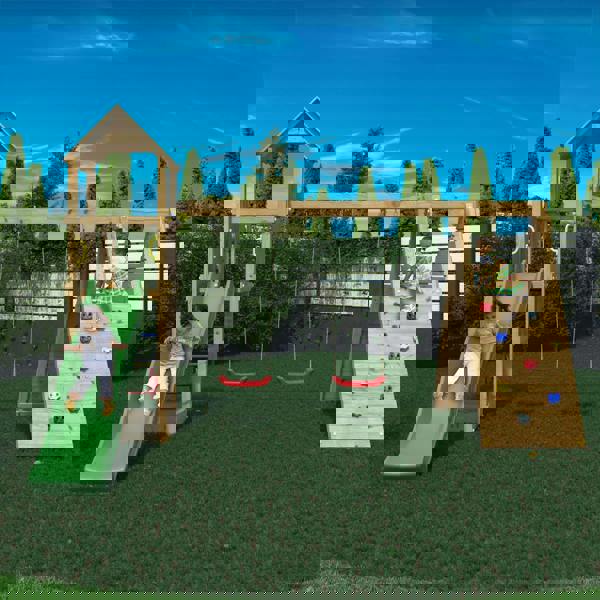 Fleppi Climbing Frame With Tower Swings Slide and Climbing Wall - Best Shed