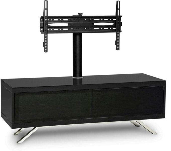 MDA Designs TUCANA 1200 HYBRID Black TV Cabinet BeamThru Remote-Friendly Doors up to 60" Flat Screen TVs with Mounting Arm