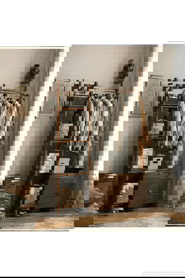 Living and Home Freestanding Bamboo Clothes Rack Garment Rack with Storage Shelves Coat Hanger