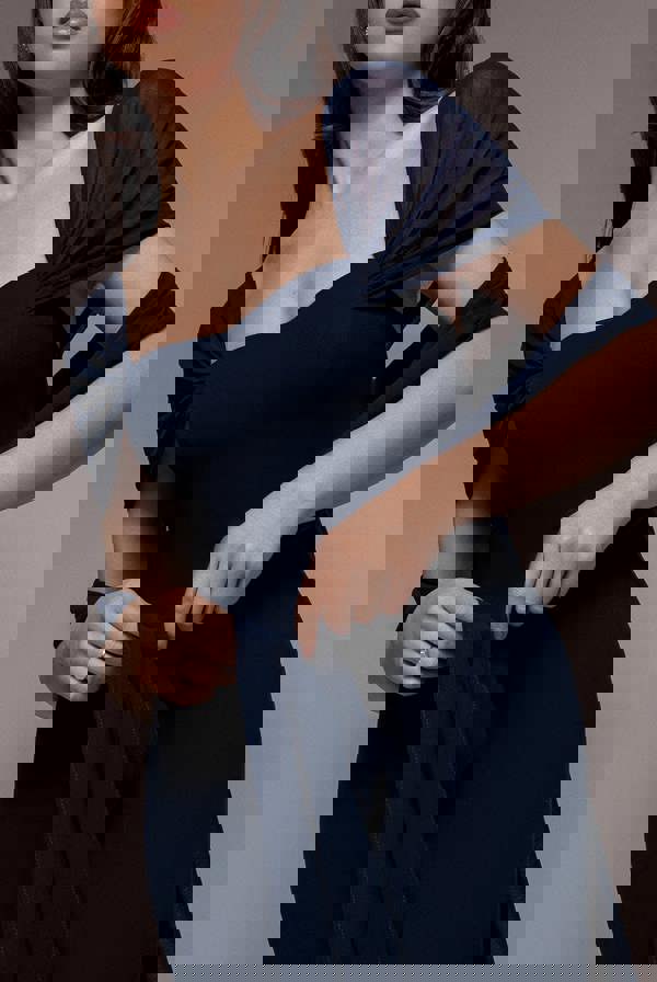 Multiway Cape Chiffon Sweetheart Maxi Dress - Navy Blue DR4848