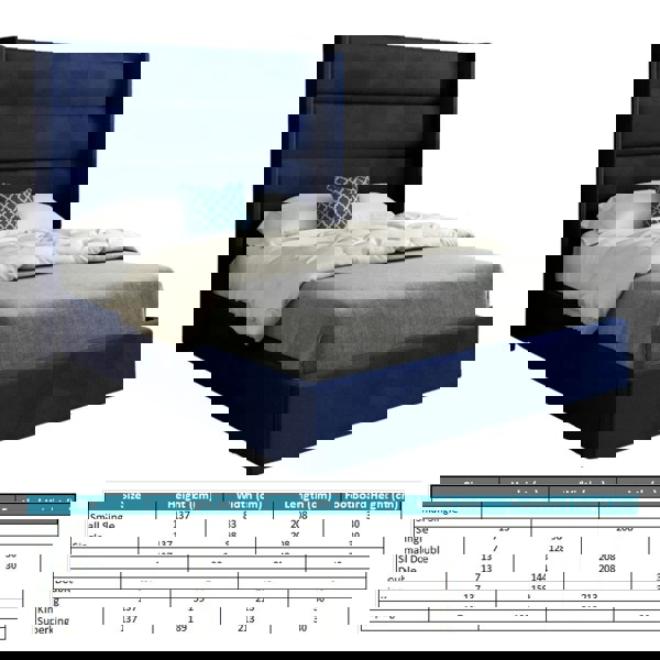 Casa Magna Nuno Straight Winged Upholstered Soft Velvet Bed Frame - Blue