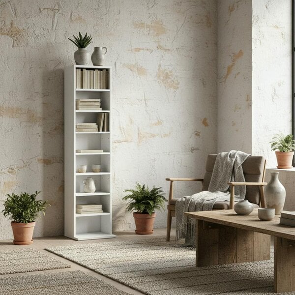 Wyld Haus Sovimora Wood White Narrow CD Storage Unit With 260 Disc Capacity