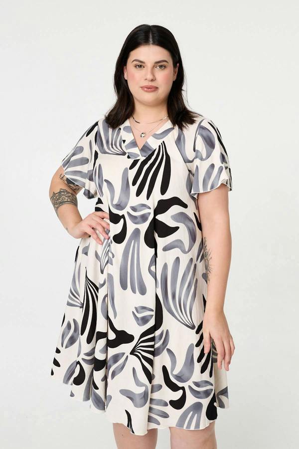 Grey | Curve Angel Sleeve Relaxed Midi Dress