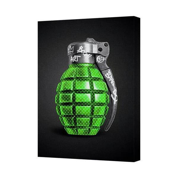 Benjamin Tate Design Green Grenade Graffiti Canvas Art Print On Wooden Frame UK Handmade