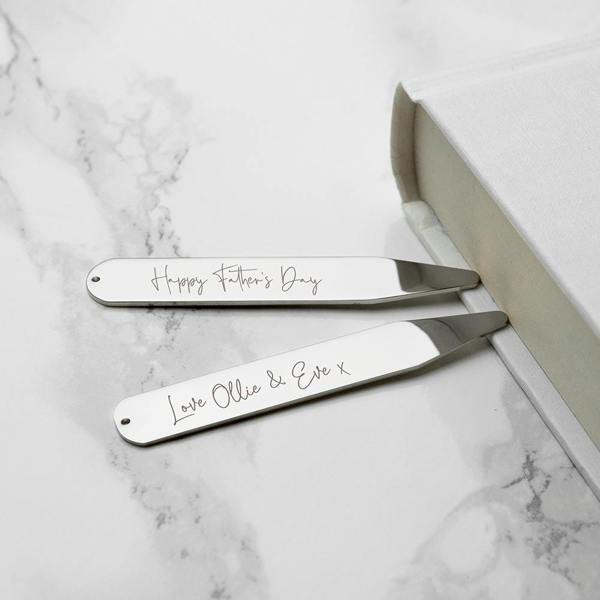 Abode Home & Gifts Personalised Silver Handwriting Collar Stiffeners