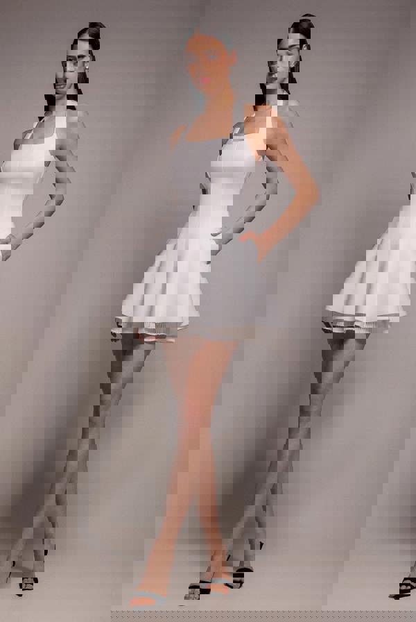 Organza Frill Bow Back Halter Mini Dress - Cream DR4744