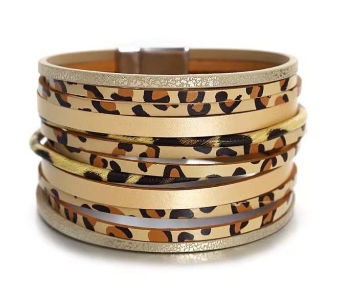 One Of A Kind Club Caramel animal print wide leatherette bracelet