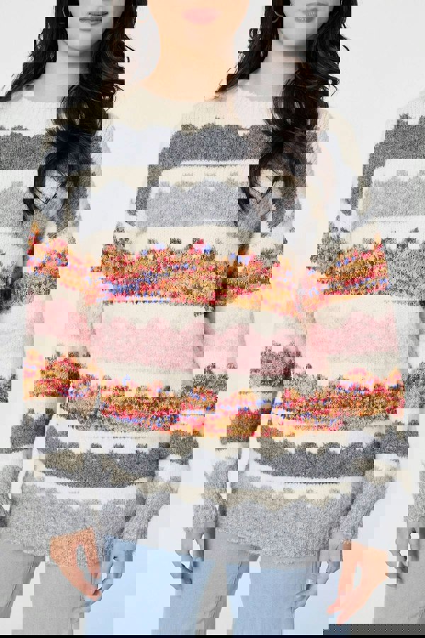 White | Striped Texture Oversized Jumper
