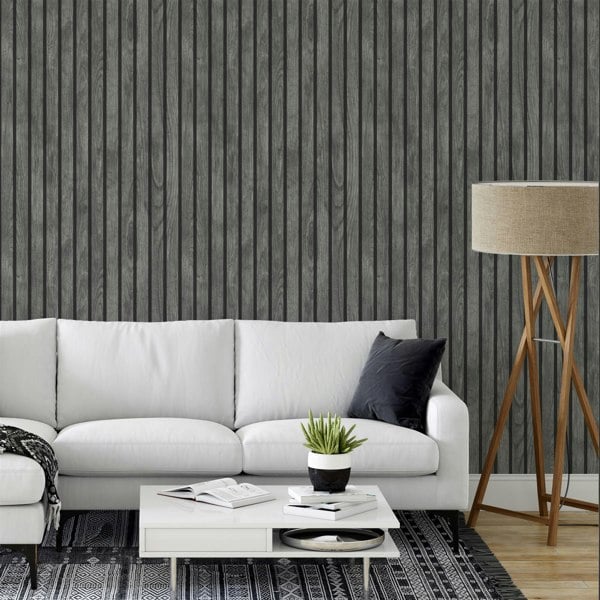 Muriva Wooded Slats Black Wallpaper