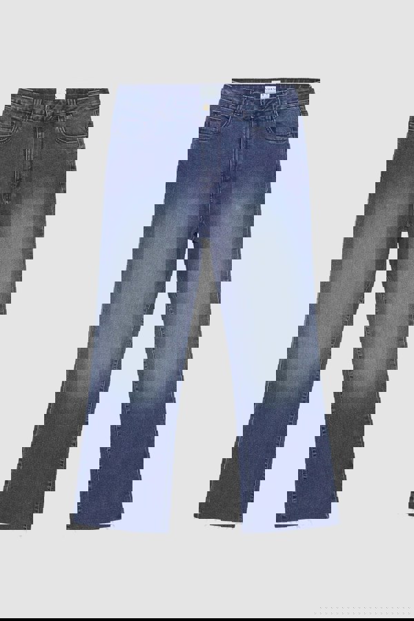 ENORSIA High Waist Raw Hem Flared Jeans