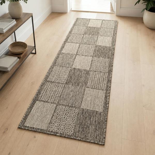 Non-Slip Rug for Kitchen, Dining Room and Hallway, Taupe Brown Flat Weave Sisal Look with Rubber Backing