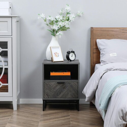 Wyld Haus Halapa Set Of 2 Dark Grey Wood Bedside Tables With Drawer And Top Shelf