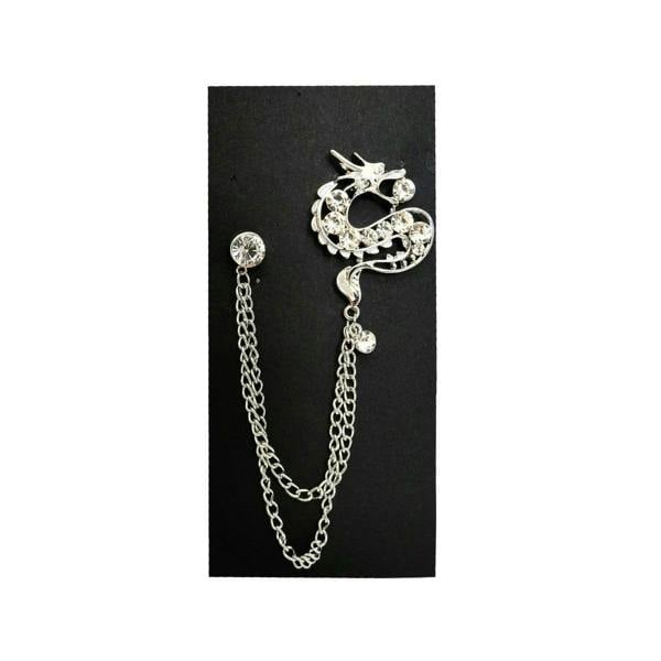 Silver Jewelled Dragon Chain Lapel Pin