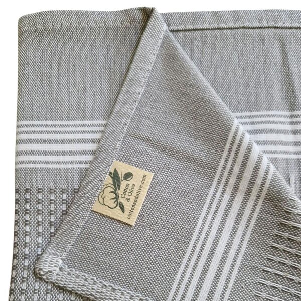Cotton and Olive Tuana Cotton Hammam Hand Towel, Smoke | Set of 2