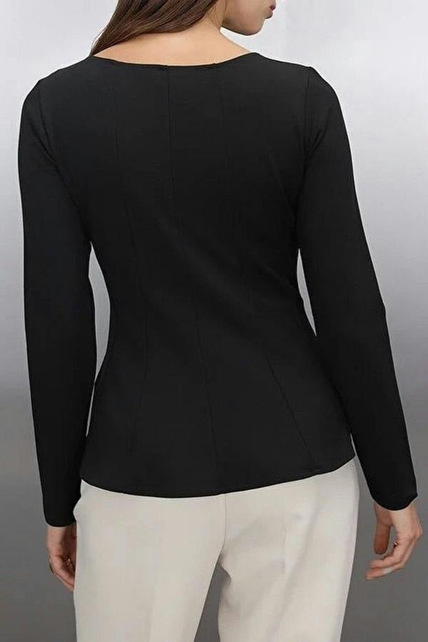 WOVCOR Boat Neck Peplum Knit Blouse