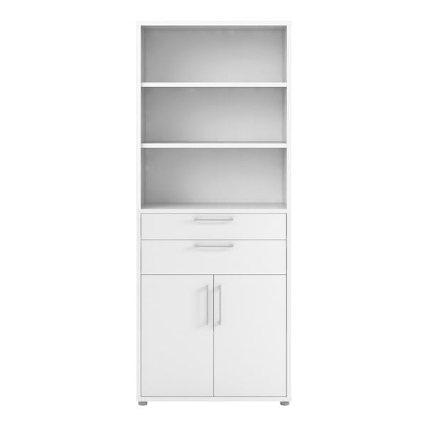 Furniture To Go Prima Bookcase 3 Shelves with 2 Drawers 2 Doors In White