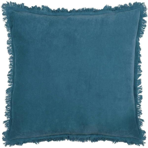 Furn Gracie Fringed Velvet Cushion Cover - Ink Blue - 