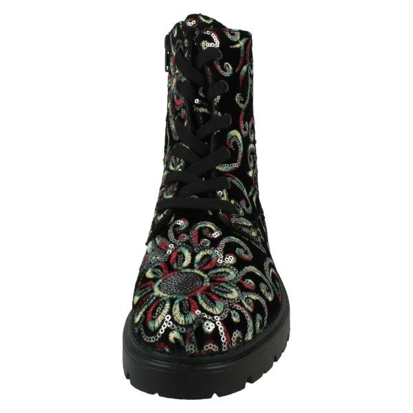 Rieker Ladies Rieker Floral Stitch and Sequin Design Combat Boots Z2841