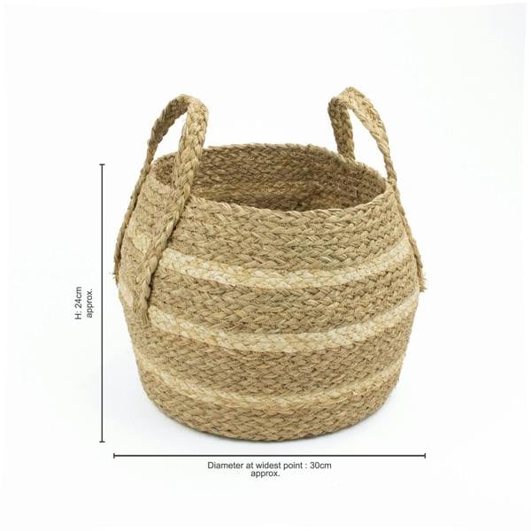 JVL Palma Natural Woven Belly Storage Basket with Handles for Living Spaces, Brown