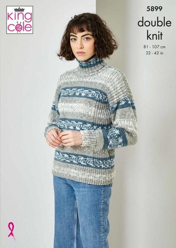 King Cole Fjord DK Knitting Pattern 5899, Cardigans, Sweaters, Headwear, Scarves for Women, 32 - 42 Inches
