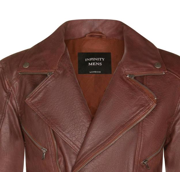 Infinity Leather Mens Cross Zip Mid-Length CE Armour Biker Jacket