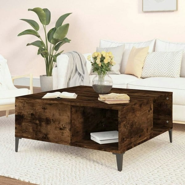 Berkfield Coffee Table Smoked Oak 80x80x36.5 cm Engineered Wood
