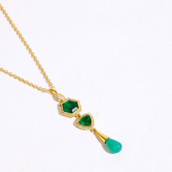 Lila Rasa Green Onyx Necklace Semi Precious CZ