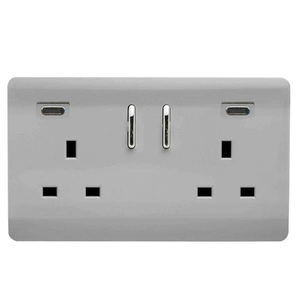 Trendi Switch 2 Gang USB 65W Type C USB Plug Socket in Brushed Steel