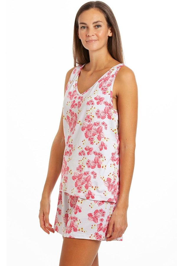 Camille Womens Pink Floral Spandex Short Pyjama Set